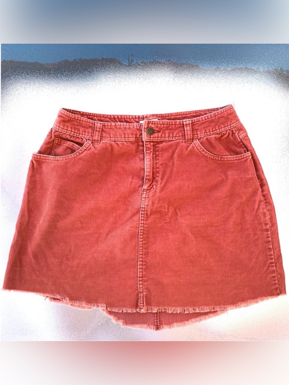 St. John’s Bay Burnt Orange Corduroy High Low Fringe Hem Mini Skirt ~ Women’s 6